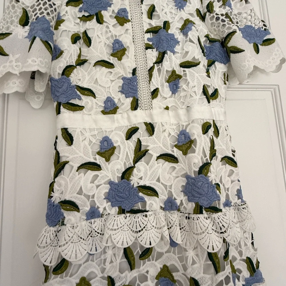 Just Me White and Blue Lace Dress - Picture 4 of 7
